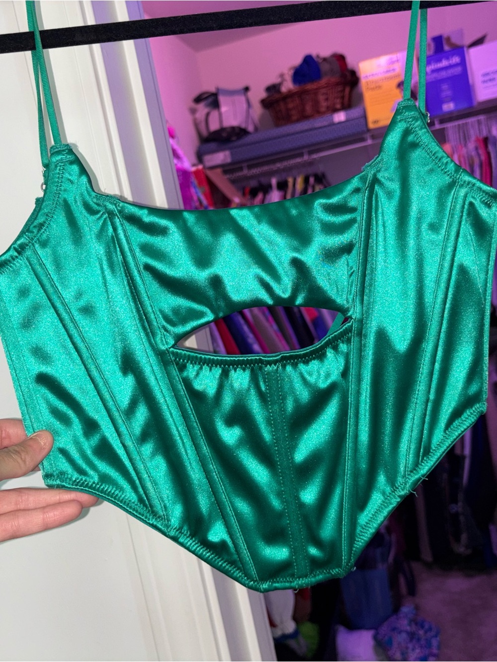 Urban Outfitters Emerald Green Satin Cutout Bustier Top